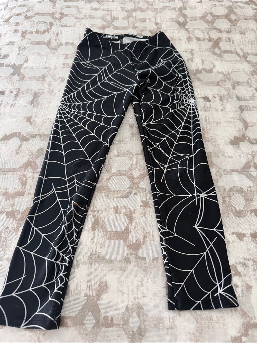 Goldsheep Black Leggings with White Spiderweb Print